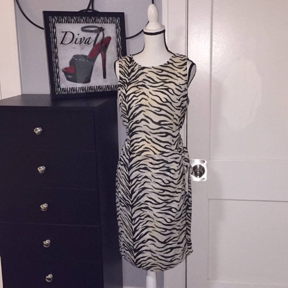 Zebra Print Faux Wrap Dress Sz 12